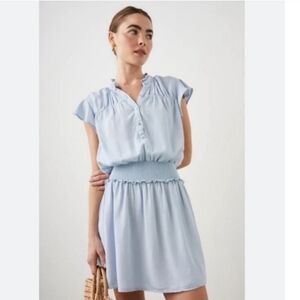 Rails Amina Smocked Light Blue Chambray Denim Mini Dress Large